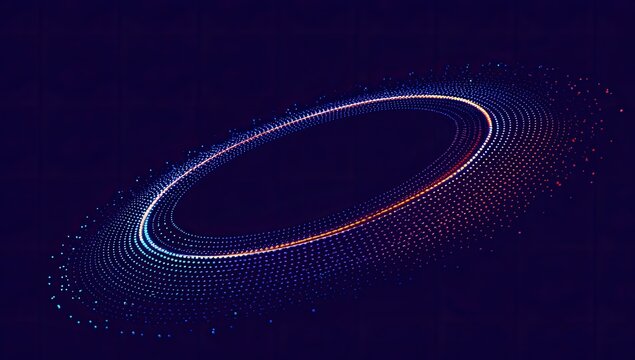 Digital ring of glowing particles with gradient colors floating in space