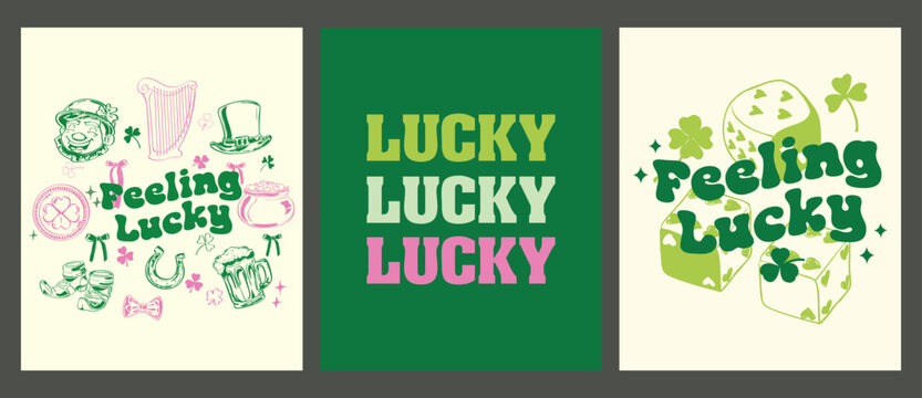 Feeling Lucky Pink and Green Coquette St Patricks Poster Set