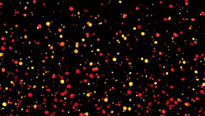 A dark background sprinkled with an array of red and yellow circular shapes