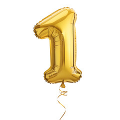 Yellow Foil Number 1 Balloon Isolated on White Background PNG