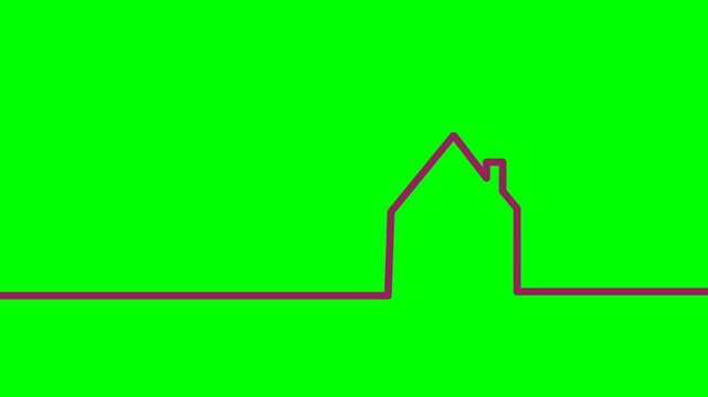 Simple Home Outline Icon Animation on Green Screen Background