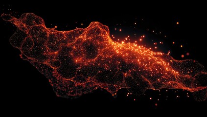 Glowing, orange, abstract cloud of particles on a black background, suggesting energy