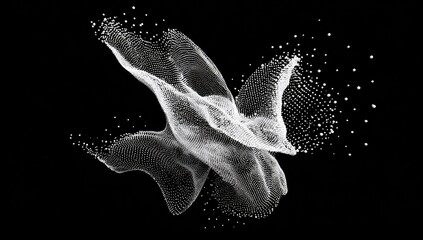 Abstract black and white composition featuring a cloud-like structure of interconnected dots