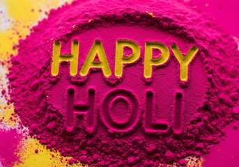 Fototapeta premium Vibrant holi celebration with 'happy holi' inscription