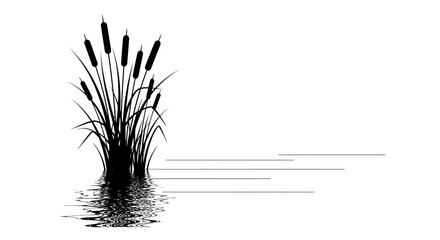 Black and White Illustration of Cattails. © Nasoha