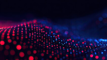 A vibrant digital wave, rendered with bokeh effects, transitions from red to blue on dark background