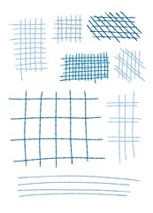Grids for notes.Doodle hand drawn . Square grid and striped pattern. Geometric plaid pattern with lines and strokes.
