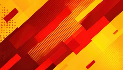 Abstract geometric artwork, red and yellow, featuring layered shapes and textures