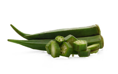 Green Okras isolated on the transparen png. Okra clipping path.