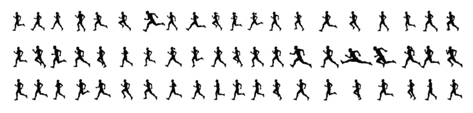 silhouette runners icon set in different running poses