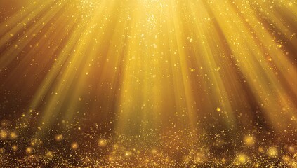 Glowing golden rays and sparkling particles create a radiant and ethereal background