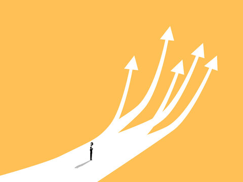 businessman makes decisions on multiple growth paths