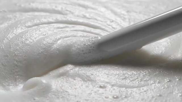 Closeup of creamy substance being stirred