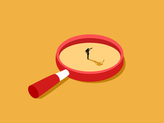 vision is clear,  businesswoman is looking through binoculars under a magnifying glass