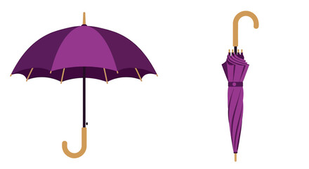 A purple umbrella shown in both open and closed positions © Pk vectors studio