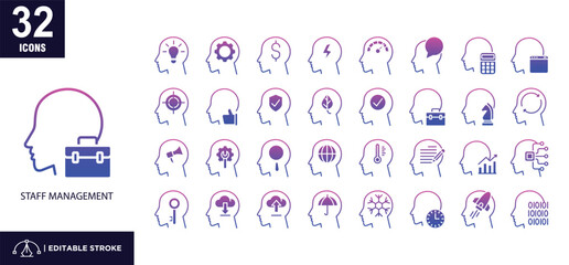  Staff Management Glyph Gradient Icon Set