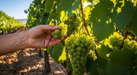 Close up of grape clusters on vine tree showing freshness and organic vineyard growth.