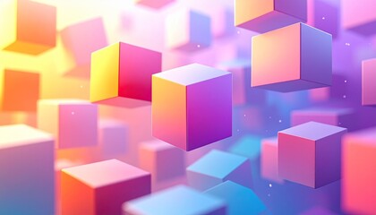 Obraz premium background — floating gradient cubes, soft bloom, 