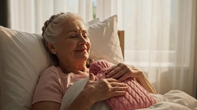 Elderly woman resting with hot water bottle