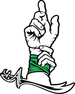 Eid e Ghadeer Islamic Vector Sticker of Prophet Muhammad Raising Imam Ali&rsquo;s Hand, Tawheed Gesture Illustration