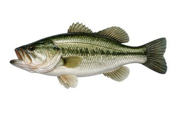 Fototapeta premium Largemouth bass fish with open mouth, displaying green patterns and strong fins, freshwater aquatic animal transparent background