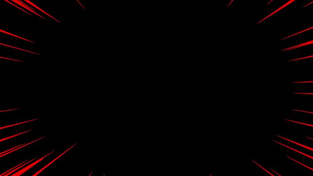 A seamless loop of grungy red and black radial anime speed lines rushing from a central point, ideal for intense action backgrounds or music visuals