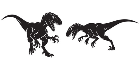 Two angry velociraptors standing in fighting position isolated on white eps 10 © md