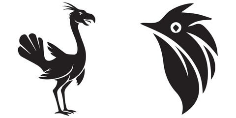 Fototapeta premium Stylized black bird with plume and abstract bird head icon set eps 10