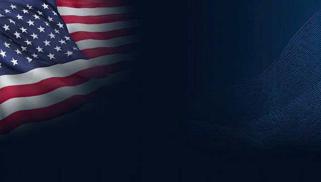 Digital image of the United States flag waving with a dark blue gradient background