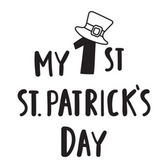 My First St. Patrick's Day. Number One with Leprechaun Hat Outline Vector, Minimalist Kids Celebration