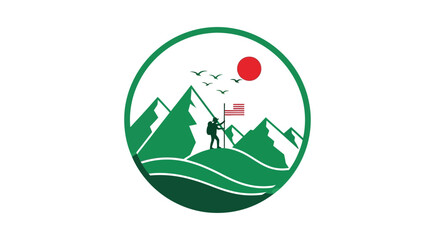Obraz premium Adventure Travel Logo with Flag on white background
