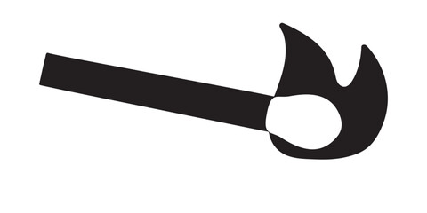 Burning Match Silhouette Vector, Minimalist Flat Flame Icon, Simple Fire Symbol