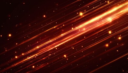 Glowing diagonal streaks of light with sparkling dots on a dark background