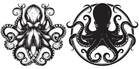 Detailed octopus graphic art with intricate decorative style silhouette art and illustrator eps 10 © md
