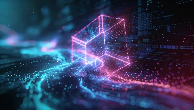 Digital data flow abstract cube animation, network data abstract background digital data flow, animation.