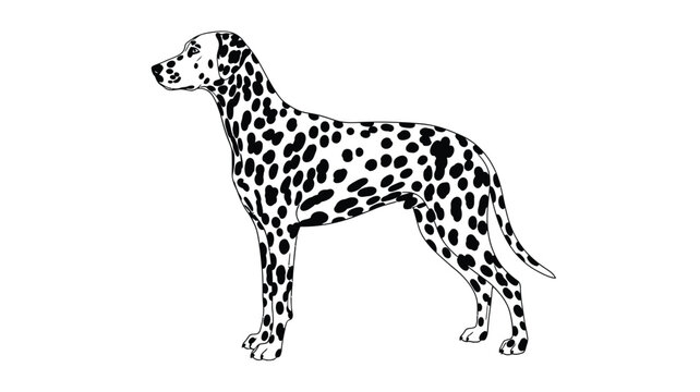 a black and white dalmatian dog illustration side profile detailed silhouette