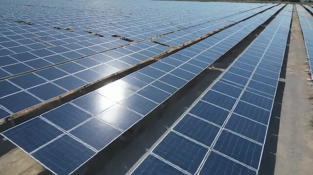 Rows of solar panels in a field