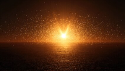 Glowing light emanates across the water during sunset. The fiery scene is stunning and awe-inspiring