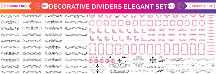 Elegant decorative dividers, ornate line separators, vintage flourish designs, whimsical borders, and charming embellishments for creative projects vector