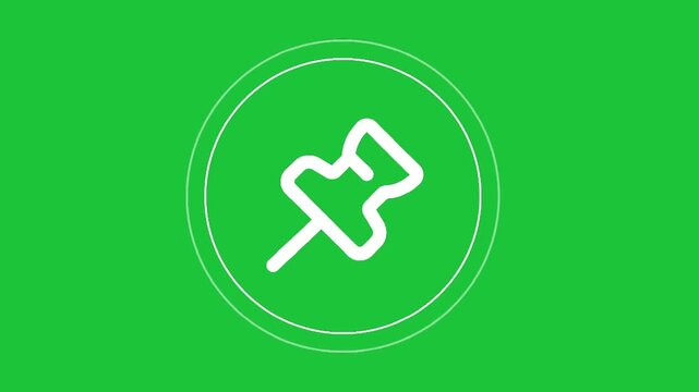 Animated push pin icon looping on green screen background, minimal UI symbol for bookmarking, saving content, apps and web videos
