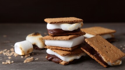 S'mores with toasted marshmallows and chocolate on graham crackers. Generative AI