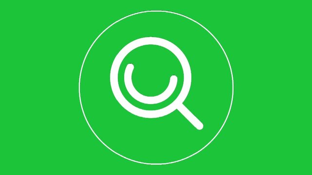 Animated search magnifying glass icon on green screen, zoom and find symbol for apps, websites and user interface loop animation
