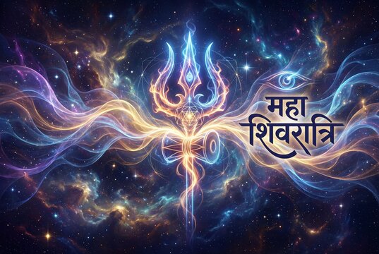 Fiery Lord Shiva trident with cosmic energy powerful spiritual