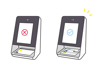 カードリーダーでの読み取り成功と失敗のイメージイラスト素材