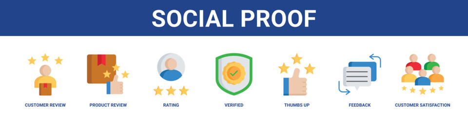 Social Proof web banner icon set collection solid style.