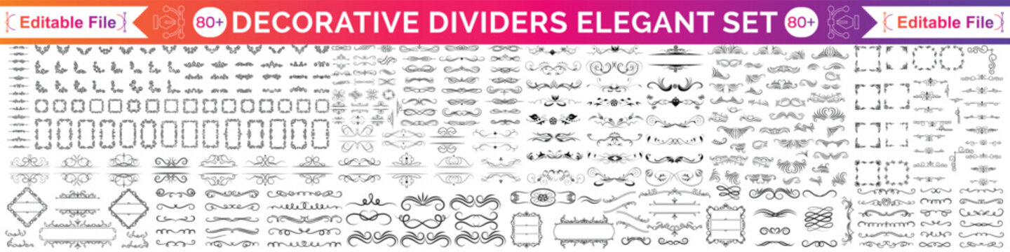 Vintage border elements set. Decorative divider collection with floral ornaments, arrows and laurels. Classic and ethnic embroidery style design on transparent background