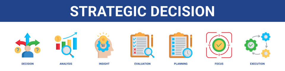 Strategic Decision web banner icon set collection solid style.