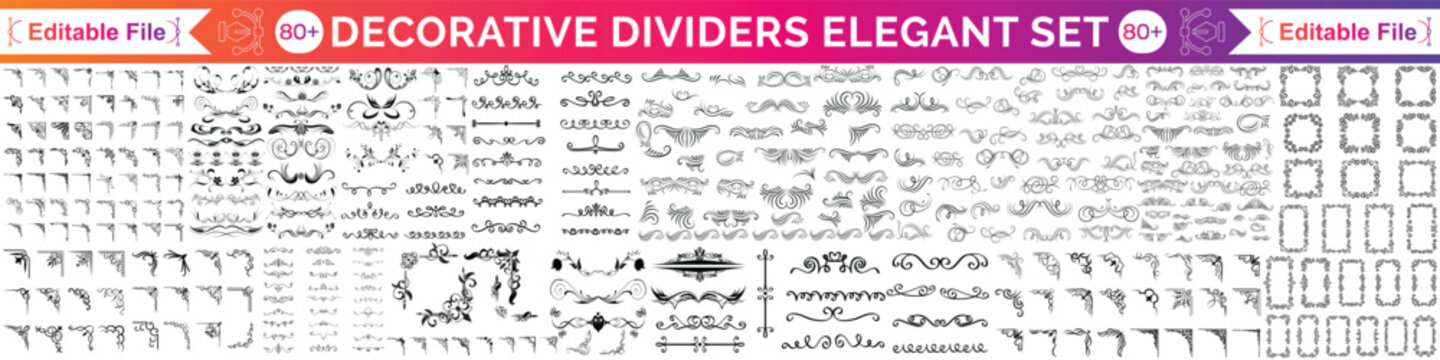 Vintage border elements set. Decorative divider collection with floral ornaments, arrows and laurels. Classic and ethnic embroidery style design on transparent background