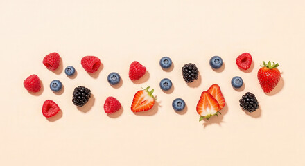 Assorted berries on pastel background, minimal commercial style