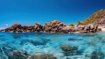 Fototapeta premium Tropical Rocky Island Clear Water Blue Sky